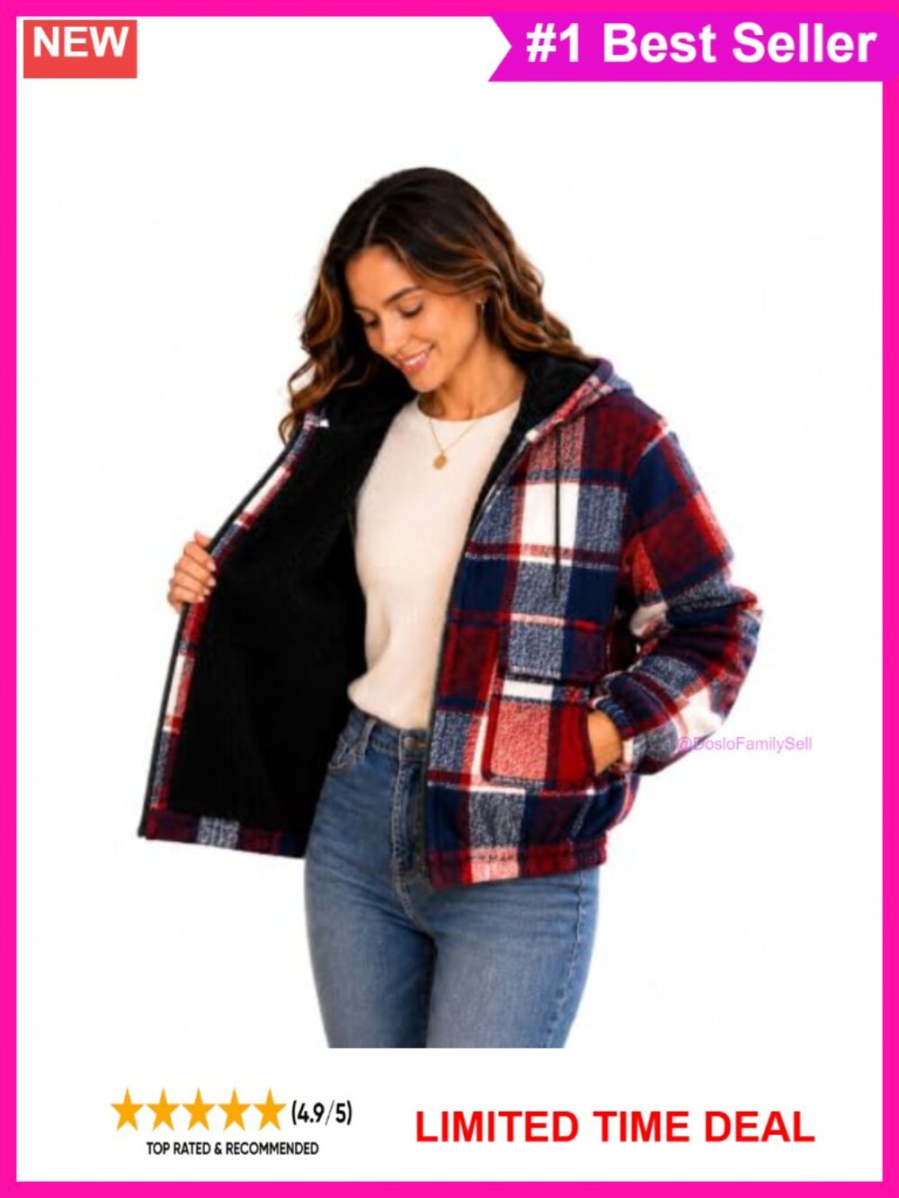 Cropped Plaid Sherpa Lined Full Zip Hoodie Junior Fit